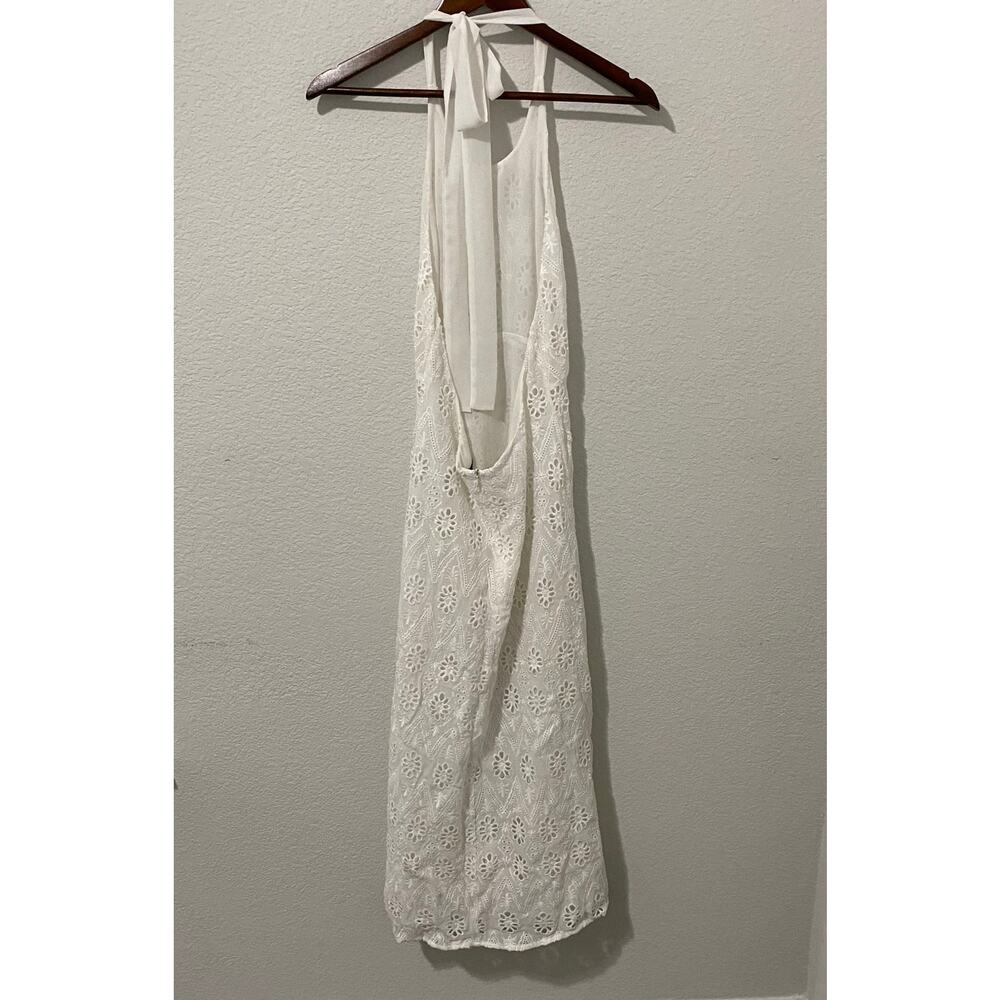 Zara Woman Lace Eyelet Halter Midi Dress White Sheer Boho Small Back Zip - Picture 3 of 8